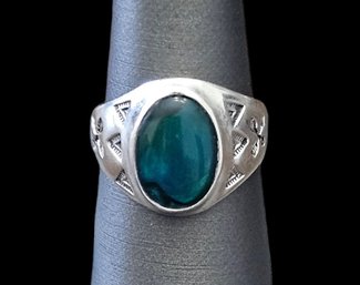 Gorgeous Vintage Sterling Silver Cabochon Paua Shell Ring, Size  9.5