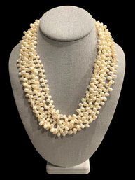 Vintage Designer Sterling Silver Five Strand Freshwater Pearl Necklace