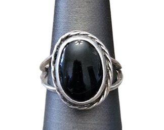 Vintage Native American Sterling Silver Onyx Ring, Size 10