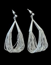 Native American Sterling Silver Liquid Heishi Dangle Earrings