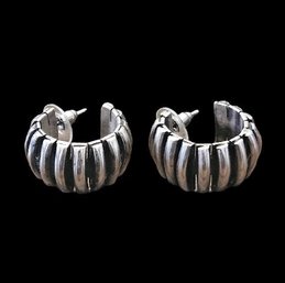 Beautiful Vintage Quality Mexican Sterling Silver Hoop Earrings