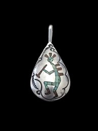 Amazing Signed Native American Turquoise Inlay Kokopelli Pendant