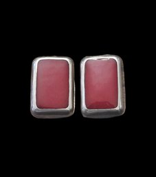 Vintage Quality Mexican Sterling Silver Red Jasper Inlay Clip On Earrings