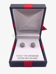 Beautiful Sterling Silver Diamond Stud Earrings