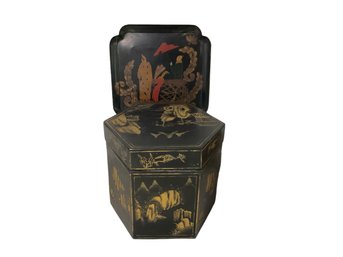 Chinese Black/Gold Chinoiserie Box/tray