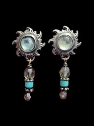 Vintage Designer Sterling Silver Glass Beaded Dangle Earrings