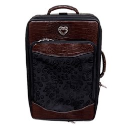 Brighton Black & Brown Leather Croc Medium Sized Rolling Suitcase