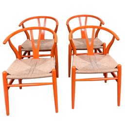 Bright Orange Wishbone Y Chairs Set/4 Vintage