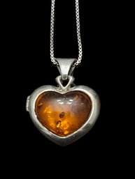 Beautiful Vintage Designer JK Sterling Silver Amber Heart Locket