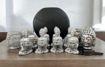 Group Of Buddha Candle Holders & Large Candle  (LOC: W1)