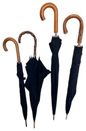 Lot Of 4 Black Umbrellas With Benwood & Bamboo Handles