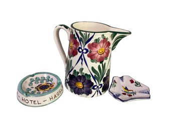 Handpainted  In Germany  Pitcher/Italy Ashtrays