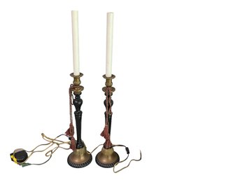 Pair Of Candlestick Lamps W/shades