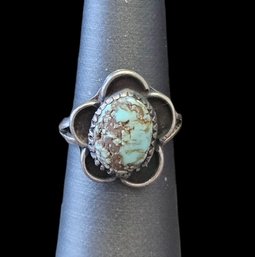 Vintage Native American Sterling Silver Turquoise Ring, Size 6.5