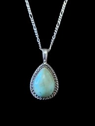 Beautiful Vintage Native American Sterling Silver Turquoise Pendant On Danecraft Sterling Silver Necklace