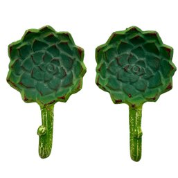 Duo Of Midwest CBK Succulent Single Wall Hooks Cast Iron Teal Green Blue (U.S. Shipping Available)