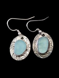 Vintage Signed Sterling Silver Aquamarine Color Dangle Earrings