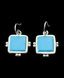 Vintage Sterling Silver Southwestern Square Turquoise Dangle Earrings