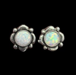 Vintage Sterling Silver Opal Stud Earrings