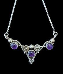 Vintage Sterling Silver Amethyst Color Necklace