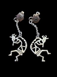 Vintage Native American Sterling Silver Kokopelli Dangle Earrings