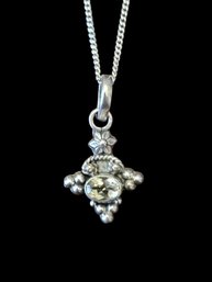 Vintage European Silver Necklace W/ Sterling Silver Light Citrine Stone Pendant