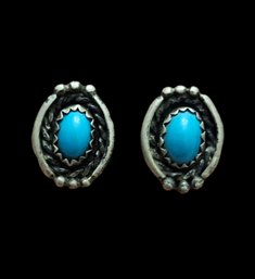 Vintage Native American Sterling Silver Turquoise Stud Earrings