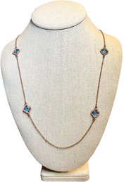 Vintage DYADEMA Italian Sterling Silver Blue Crystal Clover Necklace