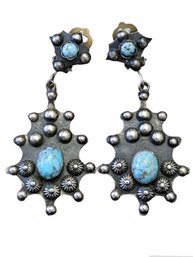 Vintage Italian Designer Artisan Turquoise Earrings