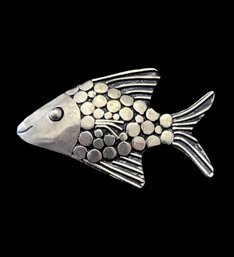 Vintage Sterling Silver Fish Brooch, Stamped 925