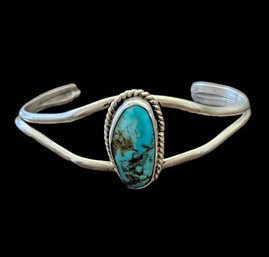 Vintage Native American Sterling Silver Turquoise Cuff Bracelet