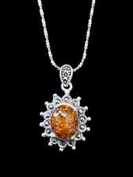 Vintage Italian Sterling Silver Amber Necklace