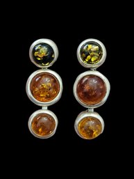 Vintage Sterling Silver Multi Color Amber Dangle Earrings