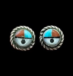 Vintage Native American Sterling Silver Zuni Stud Earrings