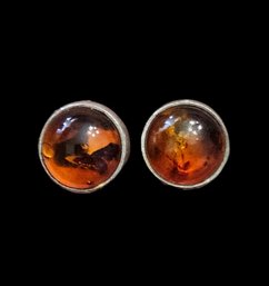 Vintage Sterling Silver Amber Stud Earrings