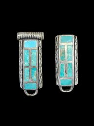 Vintage Native American Solid Sterling Silver Turquoise Watch Band Pieces