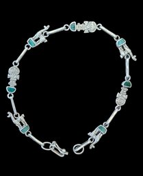 Vintage 95% Silver Peruvian Tumi Llama Jade Bracelet