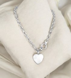 Vintage Sterling Silver 16' Heart Tag Front Toggle Necklace 1' Heart Charm  Marked 925 Italy (READ)