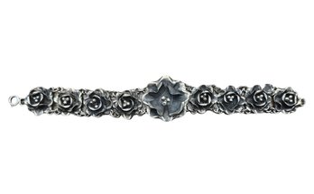 Amazing Old Vintage Sterling Silver 3D Rose Bracelet