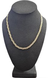 Vintage Italian Sterling Silver Two Tone Vermeil Braided Herringbone Necklace