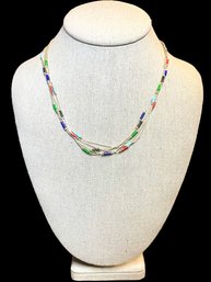 Vintage Liquid Sterling Silver Multi-color 5 Strand Beaded Necklace