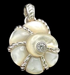 Vintage Judith Ripka Sterling Silver Mother Of Pearl Shell Pendant Measures 1 1/8' Without Bale