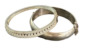 Lot Of 2 Sterling Silver Bangle Bracelets Both Marked Total Weight 45 Grams