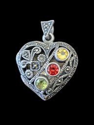 Beautiful Vintage Sterling Silver Marcasite Gemstones Locket