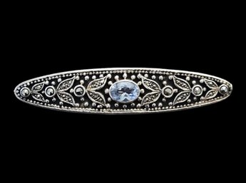 Beautiful Vintage Sterling Silver Marcasite Aquamarine Stone Brooch/Pin