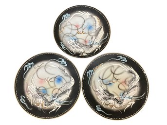 Betsons Lovely Asian Dragon Themed Small Decorative Plates Set/3