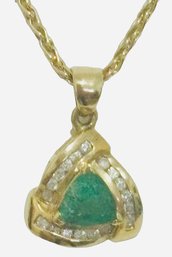 14K Yellow Gold Italy 20' Chain With .5' Emerald And Diamond  Pendant Weight 7 Grams