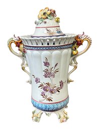 Antique Capodimonte Ceramic Large Potpourri Vase Container Dragon Handles Stunning