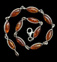 Vintage Sterling Silver Amber Bracelet