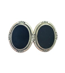 Large Vintage Sterling Silver Onyx Screw On Earrings